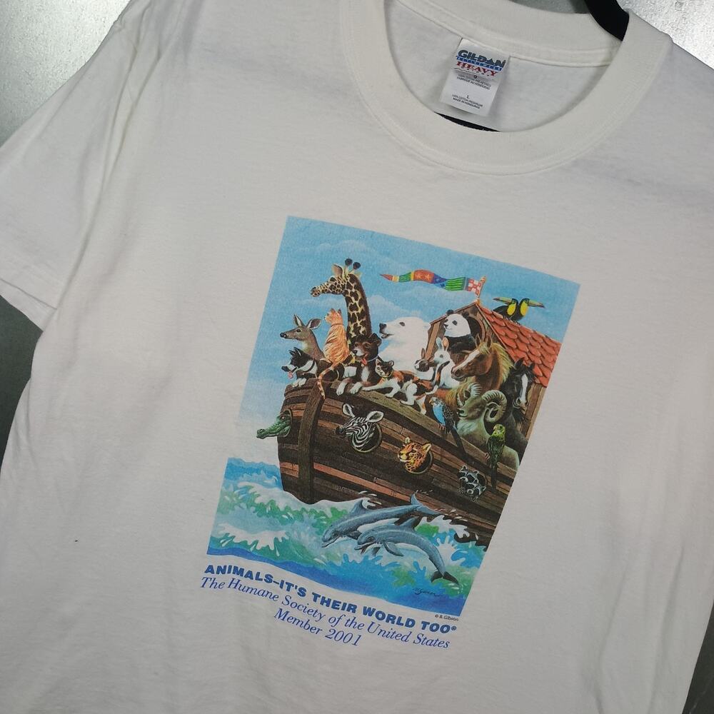 Animals It's Their World Too Vintage Humane T-shirt Large Noahs Ark Nature Y2K